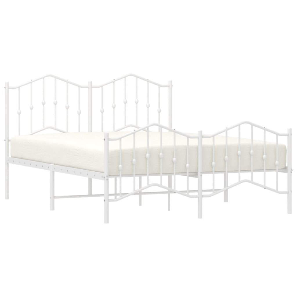 Metal Bed Frame without Mattress with Footboard White 59.1"x78.7"