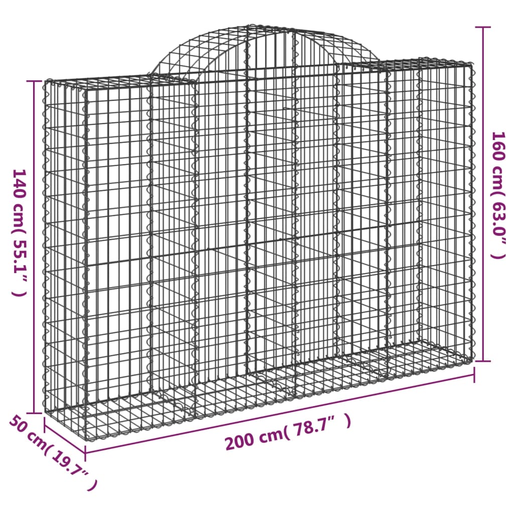 Arched Gabion Baskets 4 pcs 78.7"x19.7"x55.1"/63" Galvanized Iron