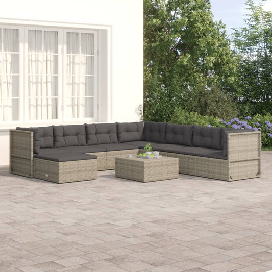 8 Piece Patio Lounge Set with Cushions Gray Poly Rattan