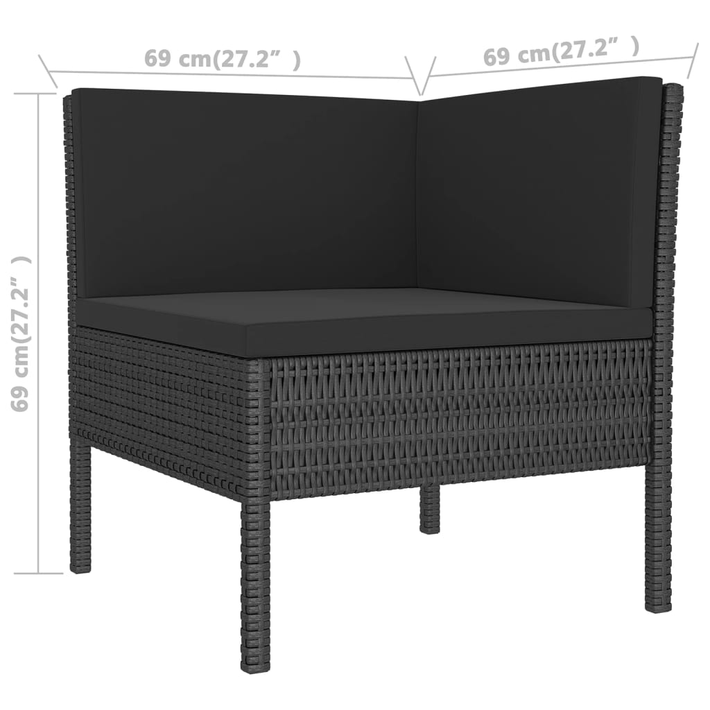 6 Piece Patio Lounge Set with Cushions Poly Rattan Black