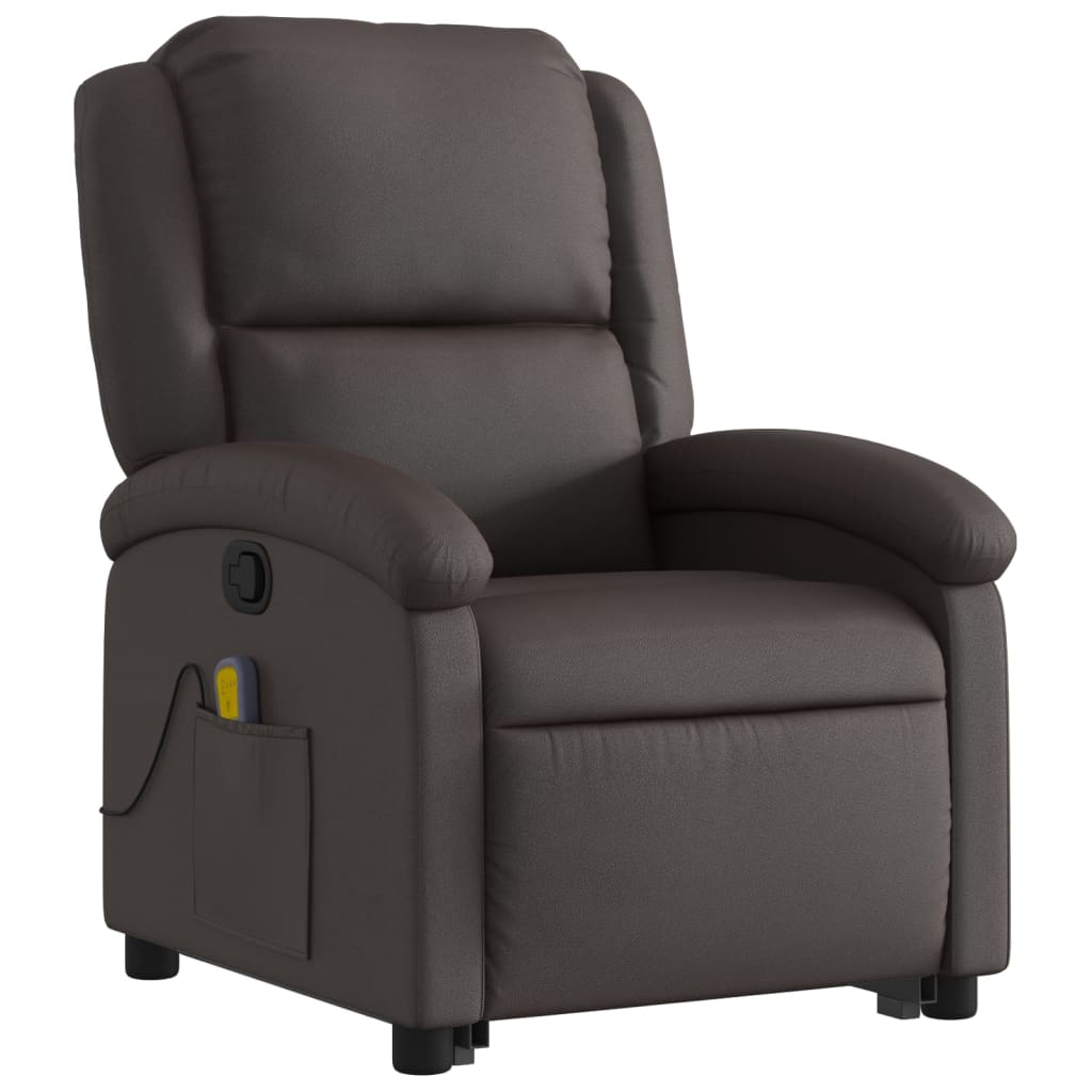 Stand up Massage Recliner Chair Dark Brown Real Leather