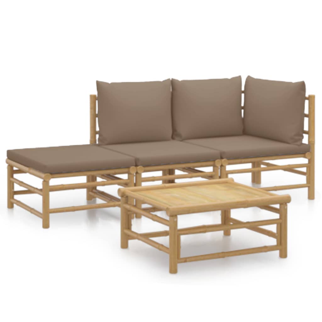 4 Piece Patio Lounge Set with Taupe Cushions Bamboo