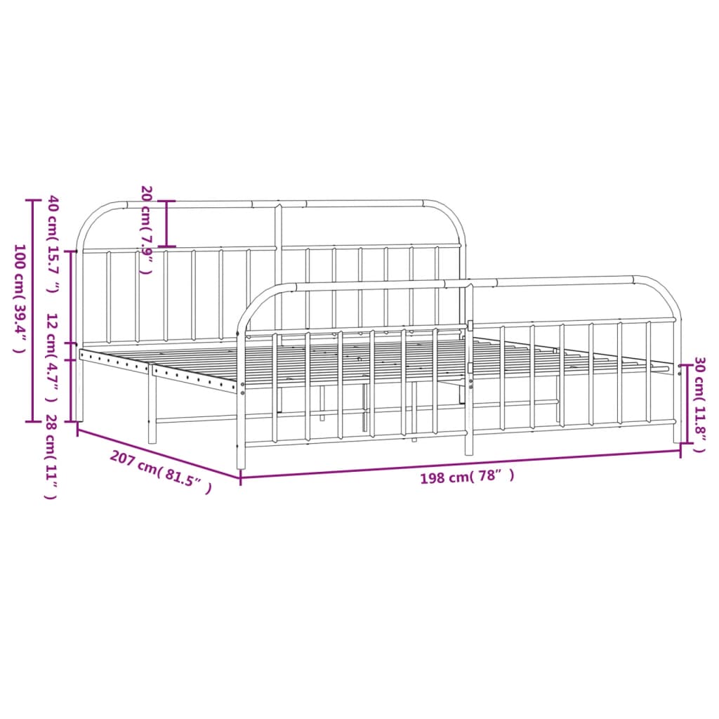 Metal Bed Frame without Mattress with Footboard White 76"x79.9"