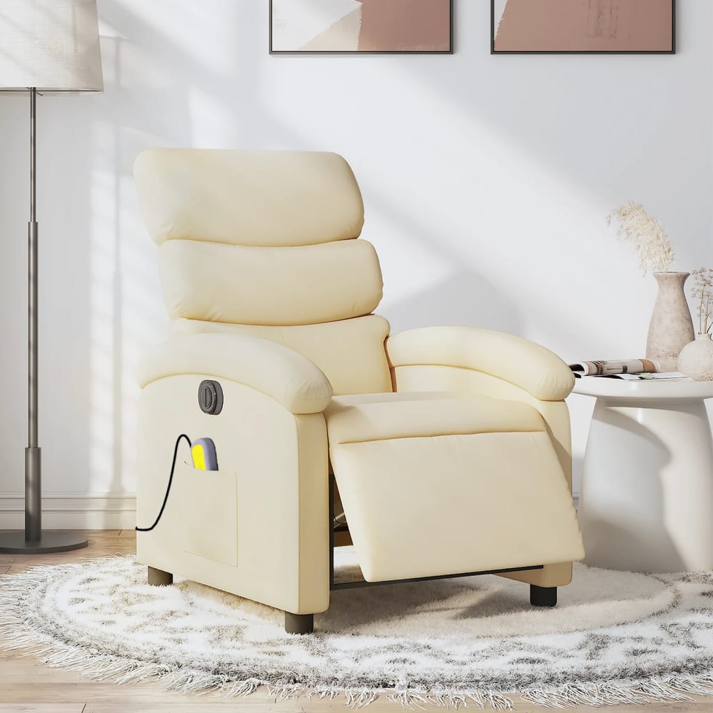 Electric Massage Recliner Chair Cream Fabric