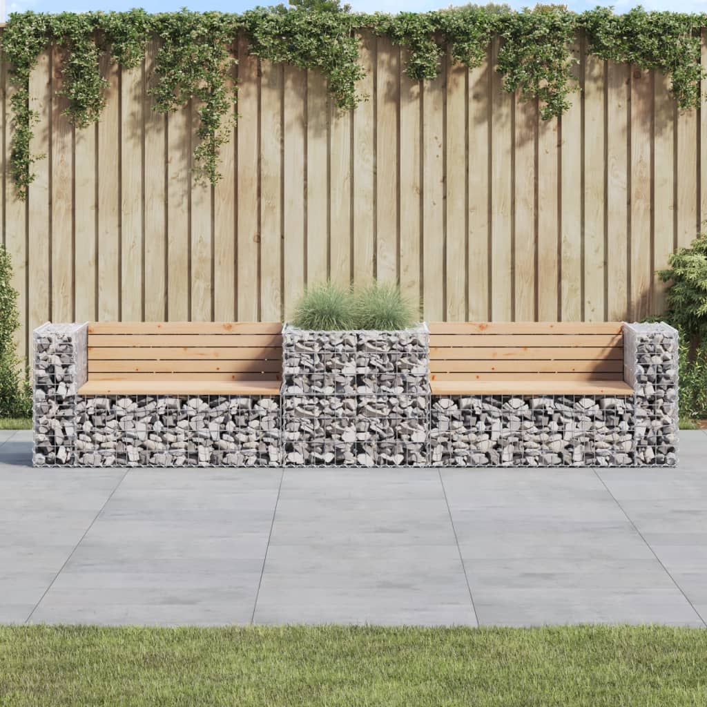 Patio Bench with Gabion Basket Solid Wood Douglas