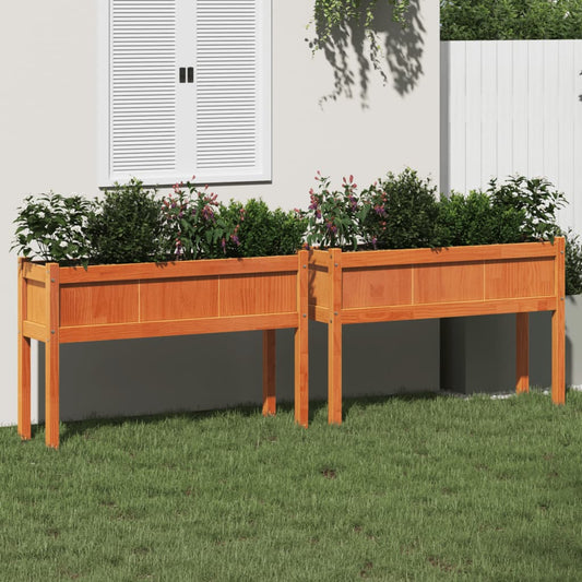 Garden Planters 2 pcs with Legs Wax Brown Solid Wood Pine