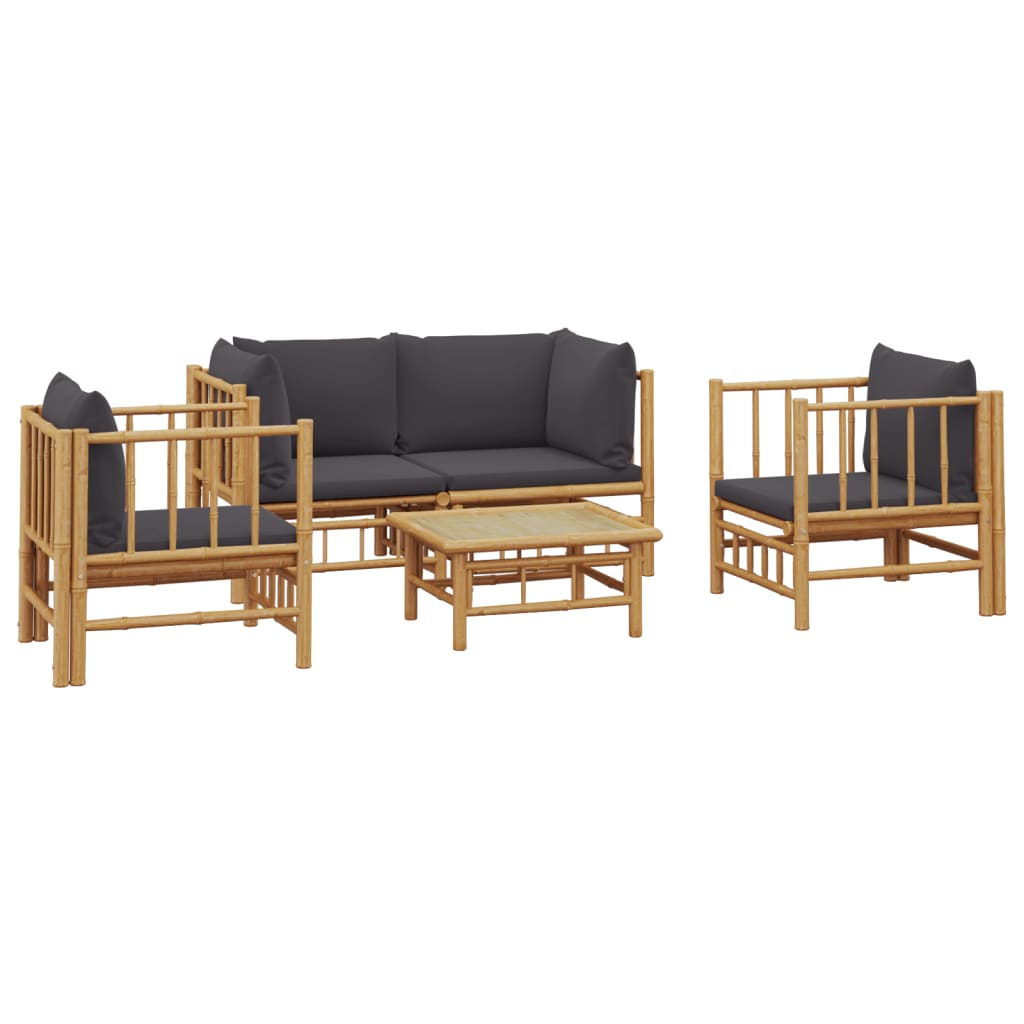 5 Piece Patio Lounge Set with Dark Gray Cushions Bamboo