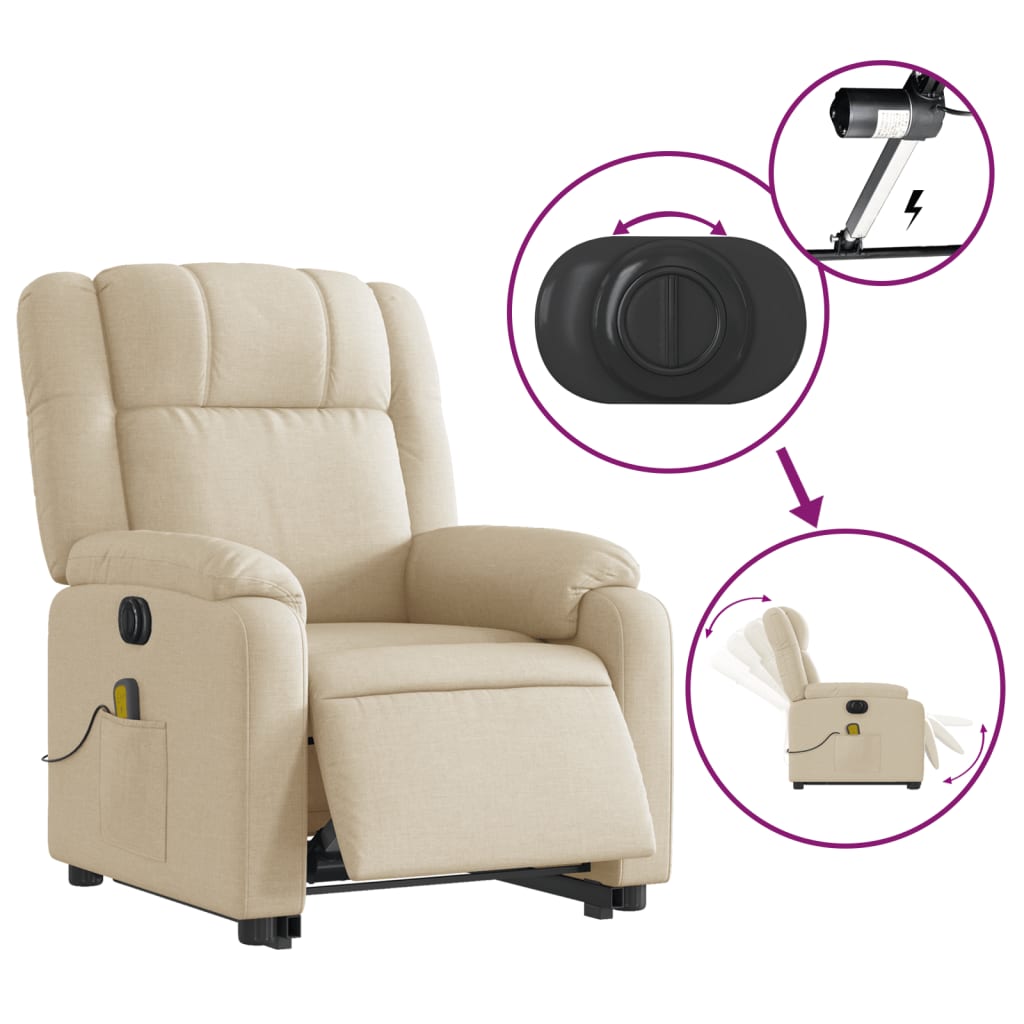 Electric Stand up Massage Recliner Chair Cream Fabric