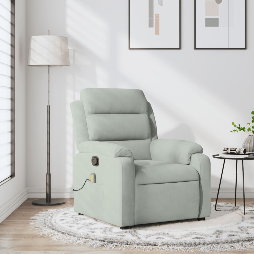 Massage Recliner Chair Light Gray Velvet