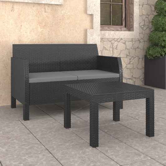 2 Piece Patio Lounge Set with Cushions PP Rattan Anthracite