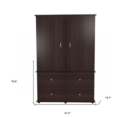 47" Espresso Melamine Mirrored Four Drawer Combo Dresser