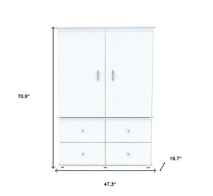 47" White Melamine Mirrored Four Drawer Combo Dresser