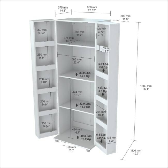 66" White Laminated Wood Pantry or Storage Cabinet