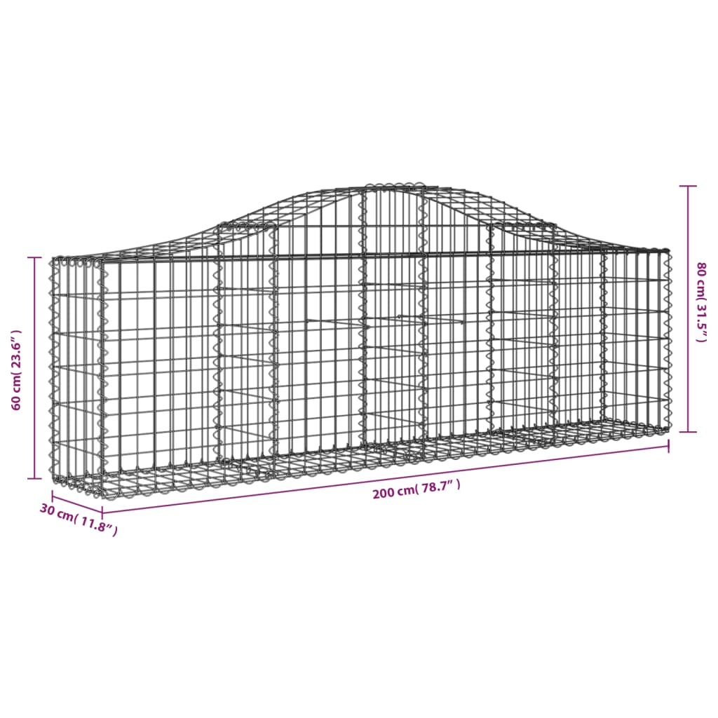 Arched Gabion Baskets 4 pcs 78.7"x11.8"x23.6"/31.5" Galvanized Iron