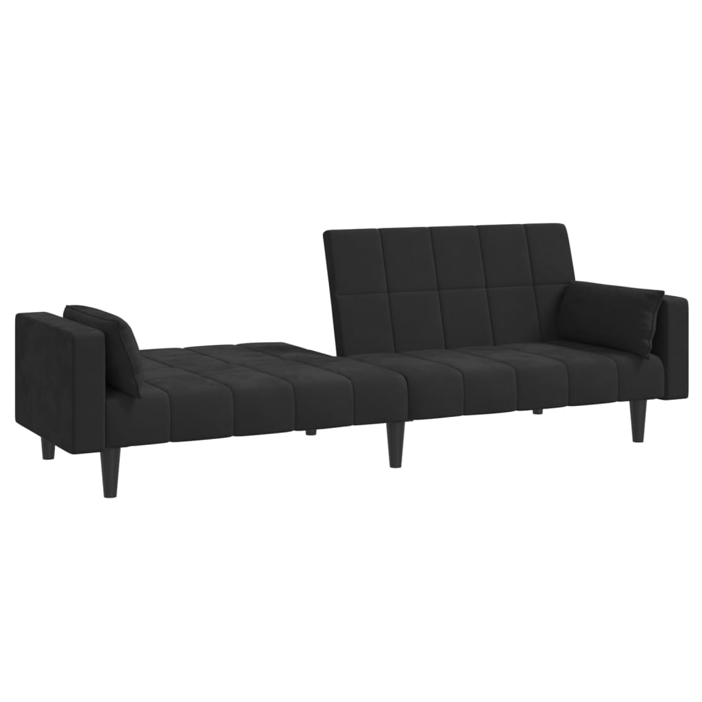 2-Seater Sofa Bed with Two Pillows Black Velvet