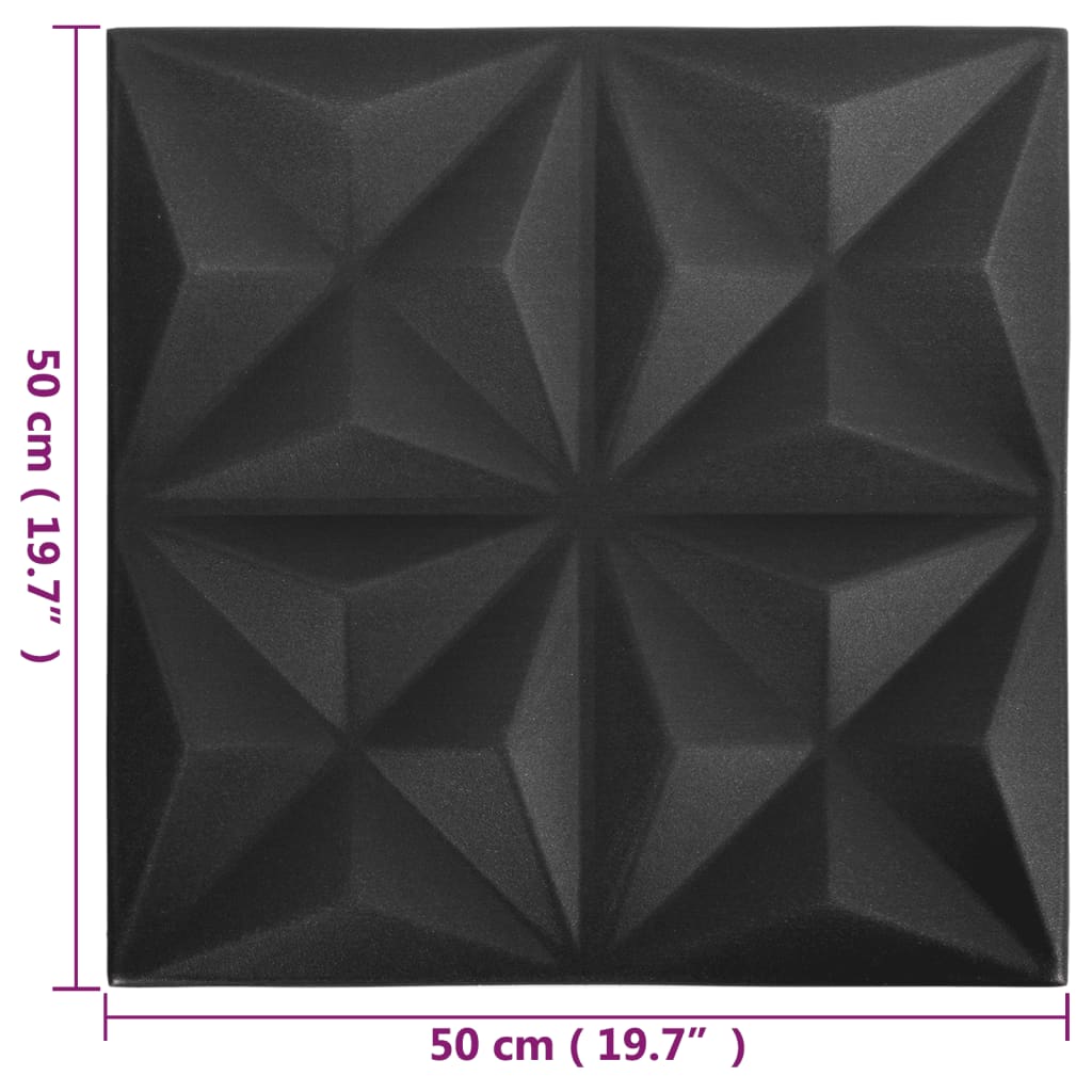 3D Wall Panels 48 pcs 19.7"x19.7" Origami Black 129.2 ft��