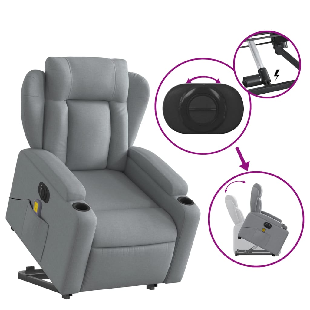 Electric Stand up Massage Recliner Chair Light Gray Fabric