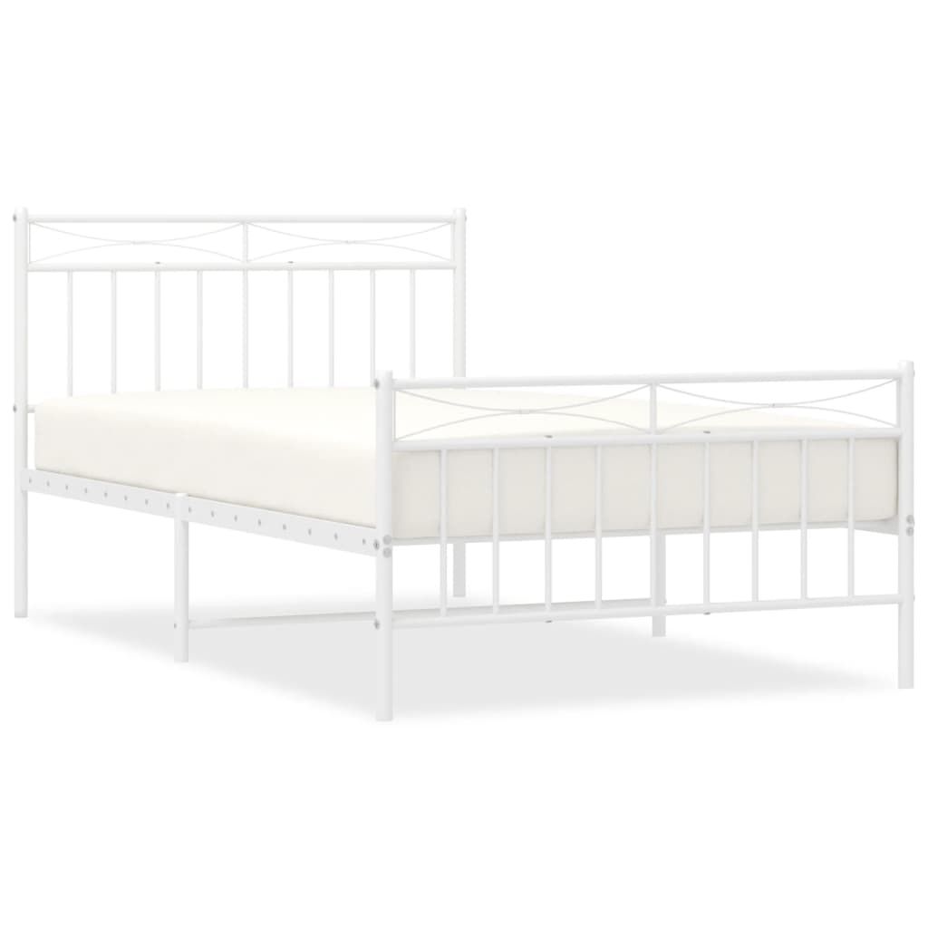 Metal Bed Frame without Mattress with Footboard White 39.4"x78.7"