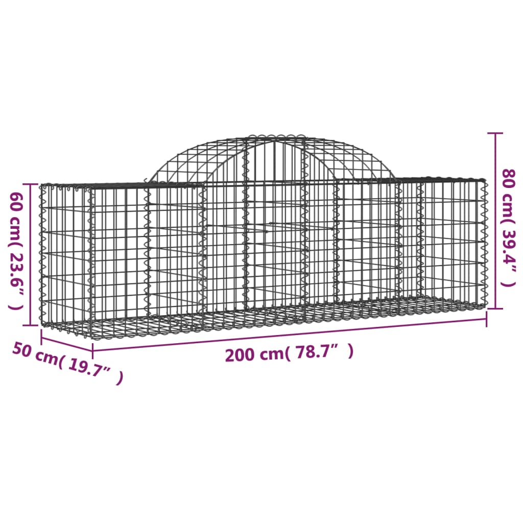 Arched Gabion Baskets 2 pcs 78.7"x19.7"x23.6"/31.5" Galvanized Iron