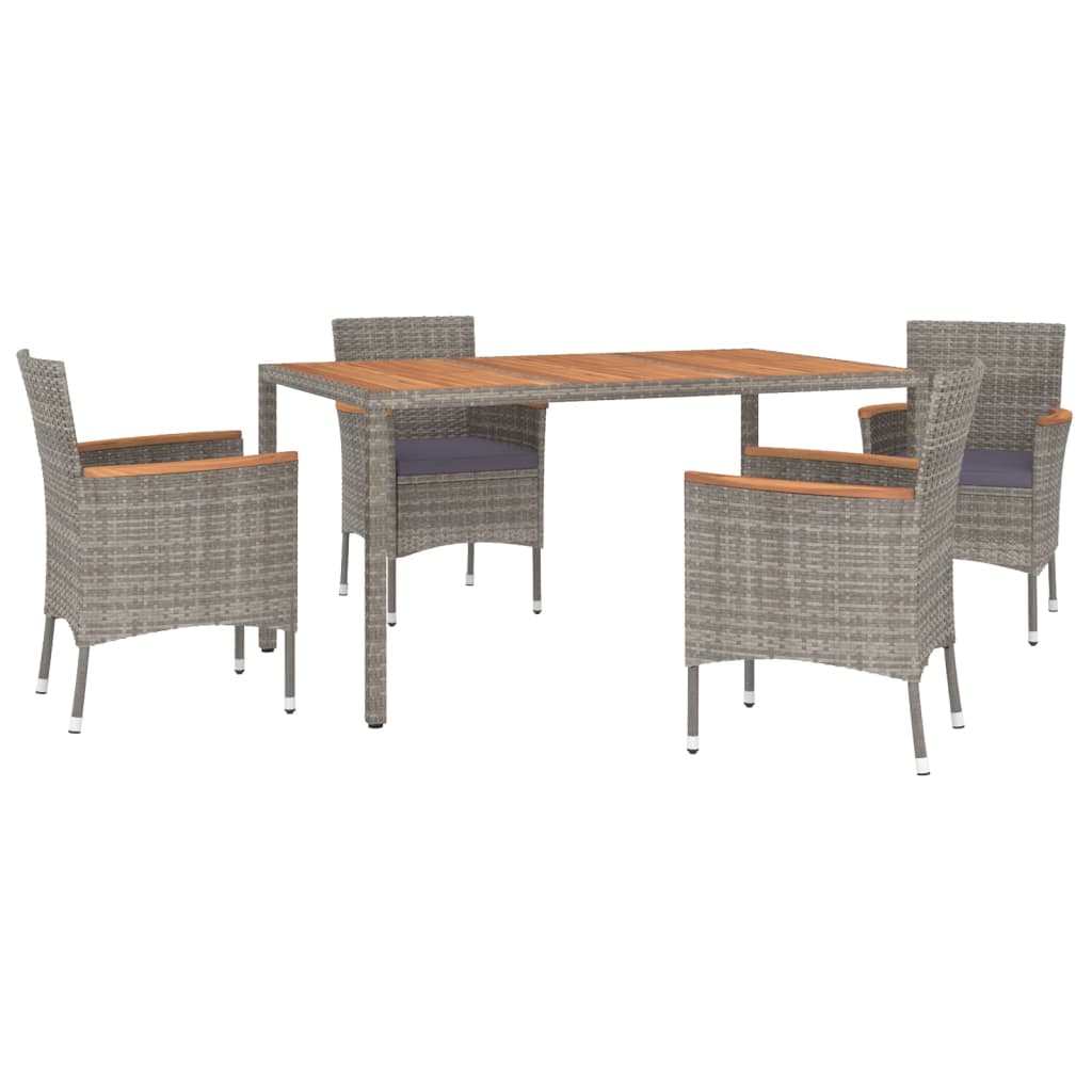 5 Piece Patio Dining Set with Cushions Gray Poly Rattan