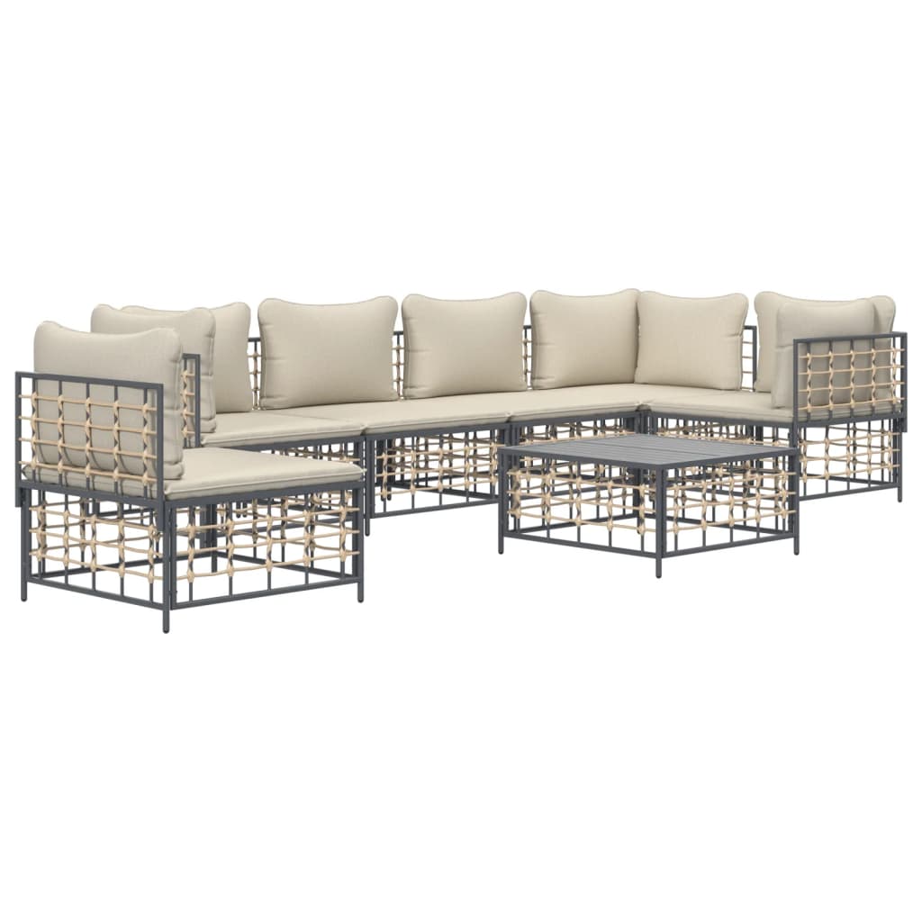 7 Piece Patio Lounge Set with Cushions Anthracite Poly Rattan