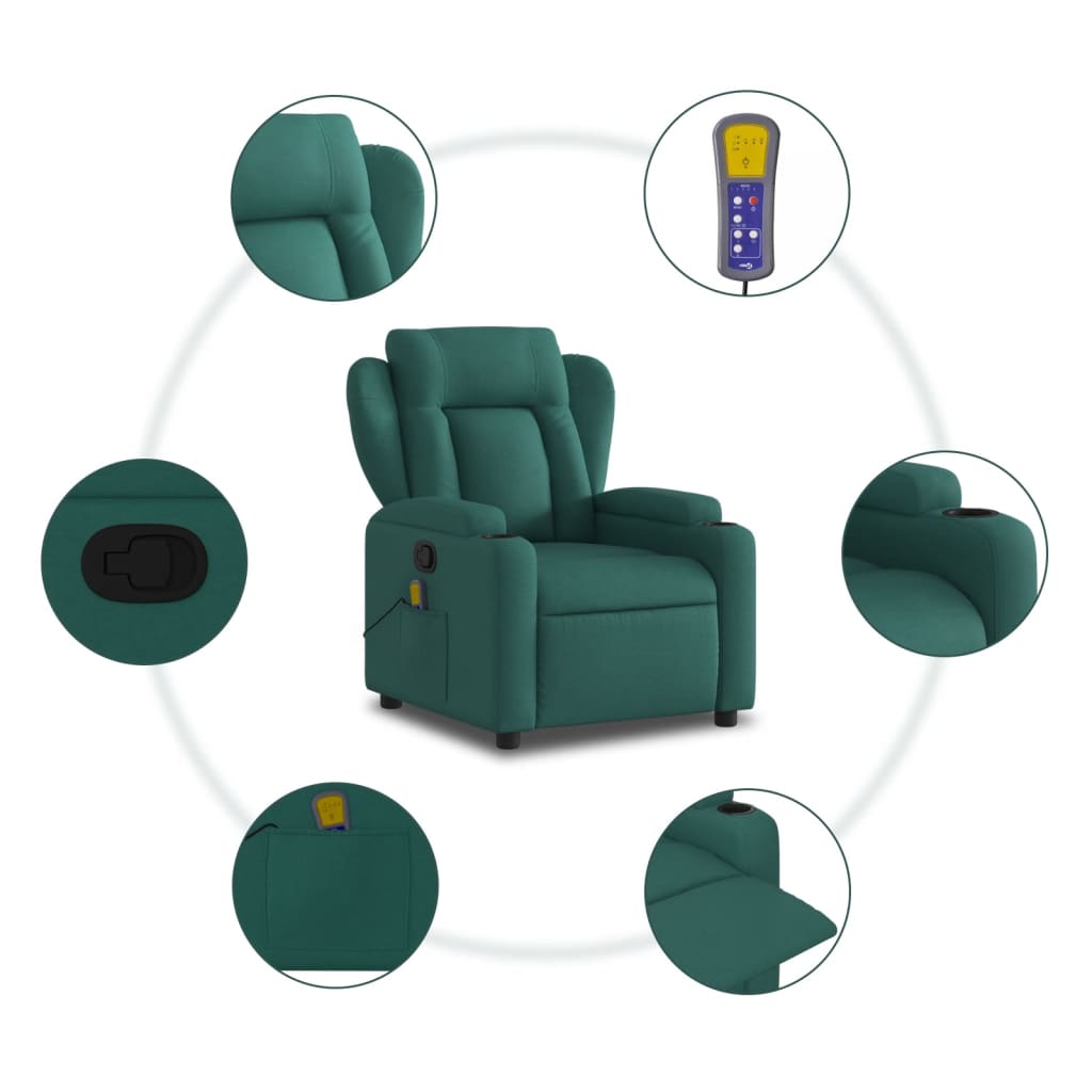 Massage Recliner Chair Dark Green Fabric