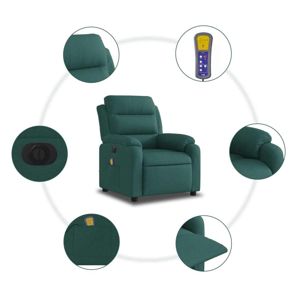 Electric Massage Recliner Chair Dark Green Fabric