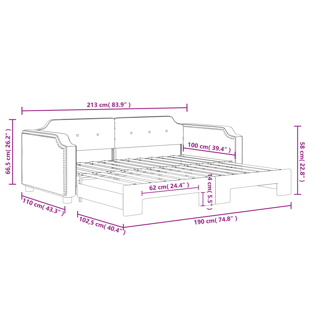 Daybed with Trundle without Mattress Light Gray 39.4"x74.8"