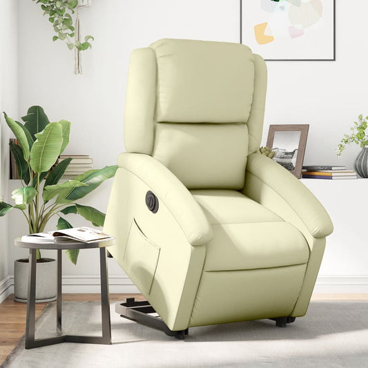 Electric Stand up Recliner Chair Cream Real Leather