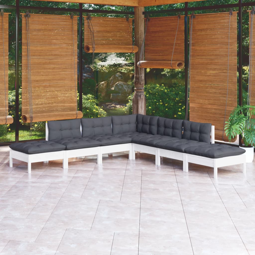 7 Piece Patio Lounge Set with Gray Cushions Pinewood