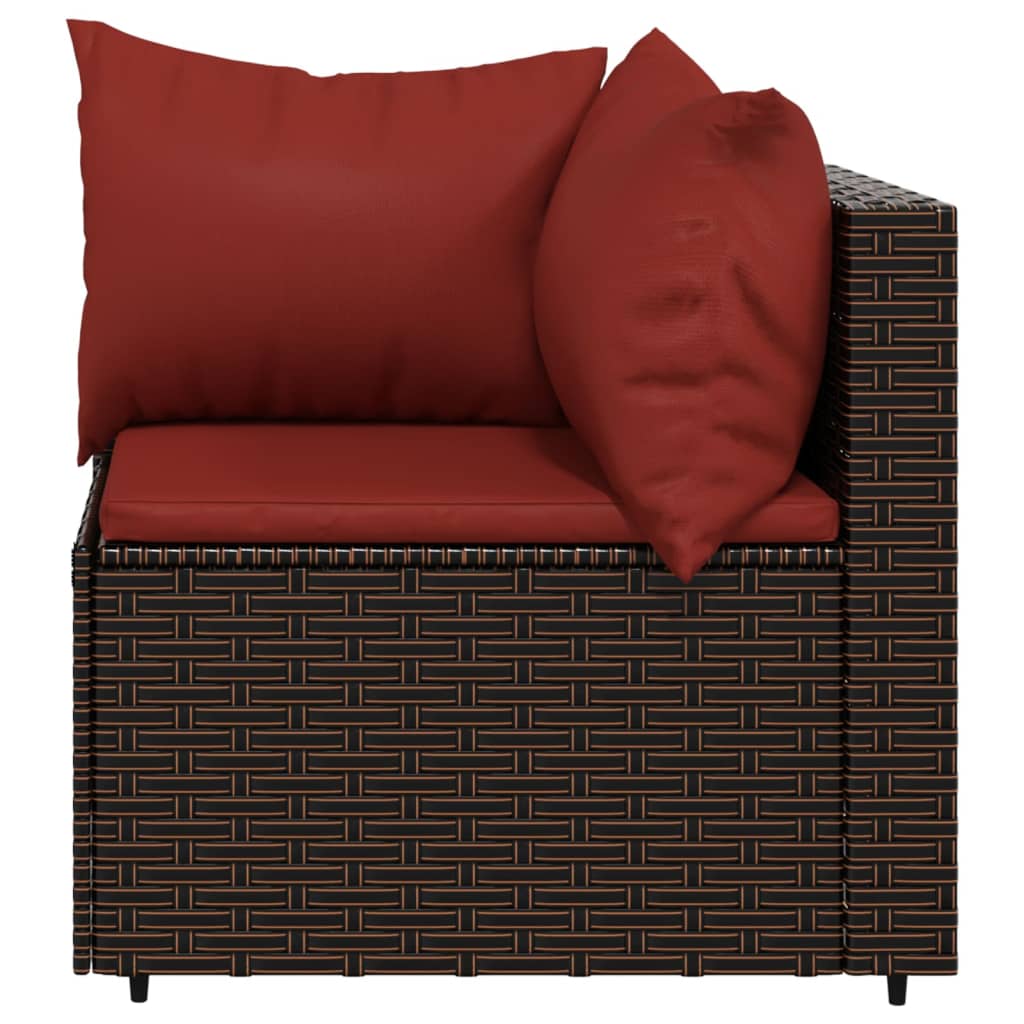 4 Piece Patio Lounge Set with Cushions Brown Poly Rattan