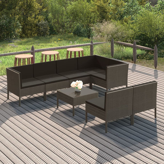 8 Piece Patio Lounge Set with Cushions Poly Rattan Gray