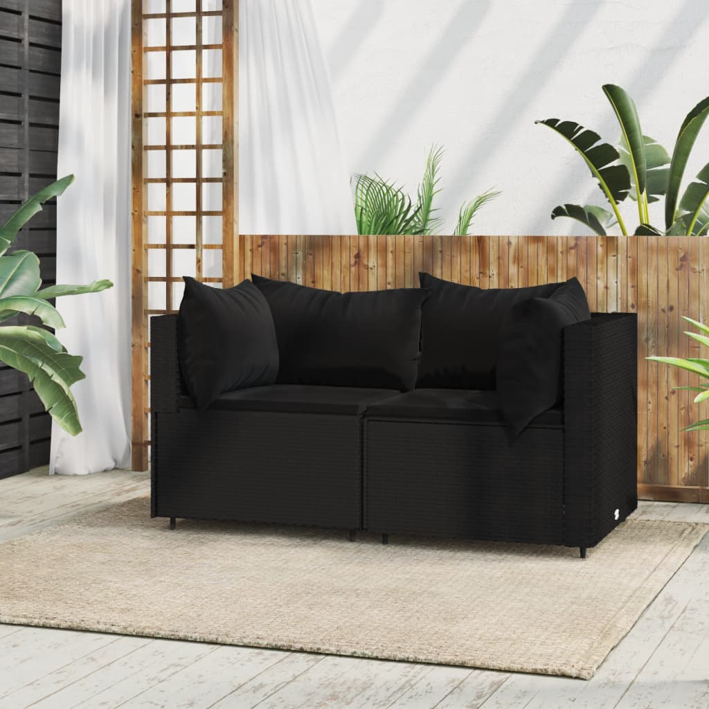 Patio Corner Sofas with Cushions 2 pcs Black Poly Rattan