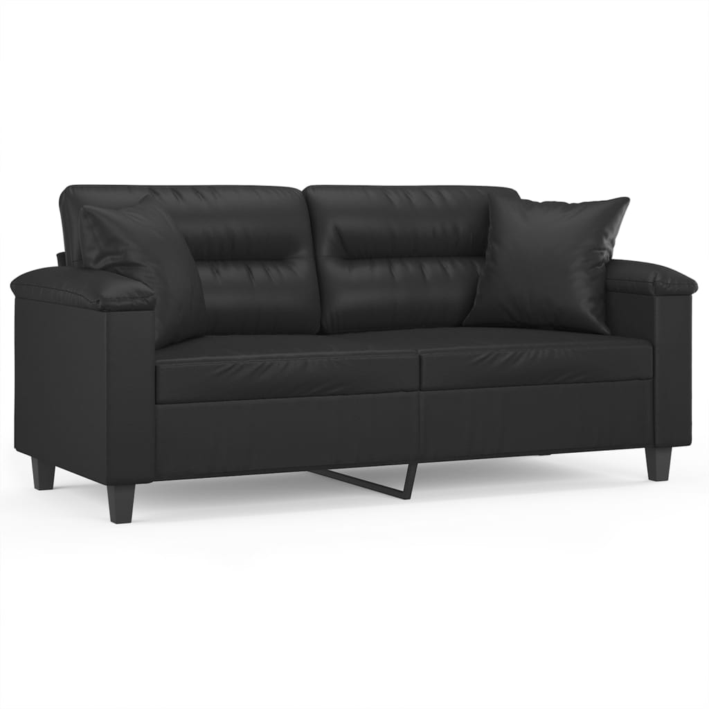 2-Seater Sofa with Throw Pillows Black 55.1" Faux Leather