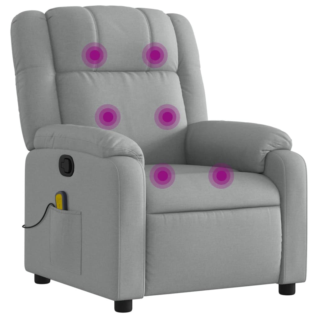 Massage Recliner Chair Light Gray Fabric