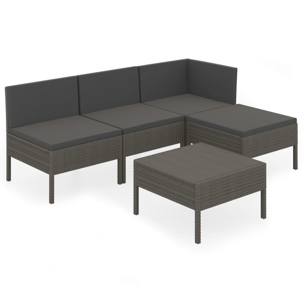 5 Piece Patio Lounge Set with Cushions Poly Rattan Gray