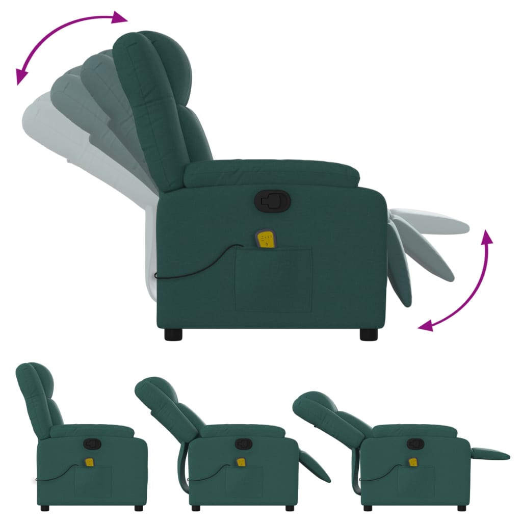 Massage Recliner Chair Dark Green Fabric