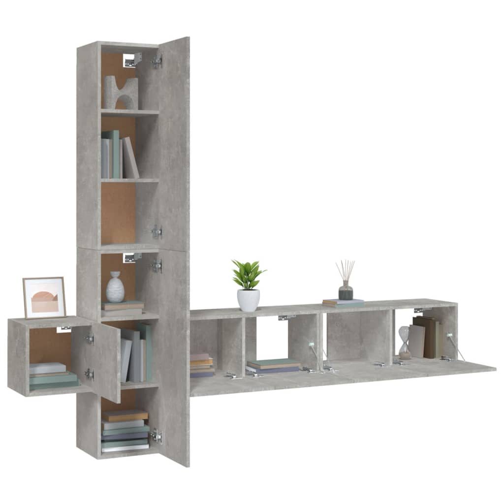 5 Piece TV Stand Set Concrete Gray Engineered Wood