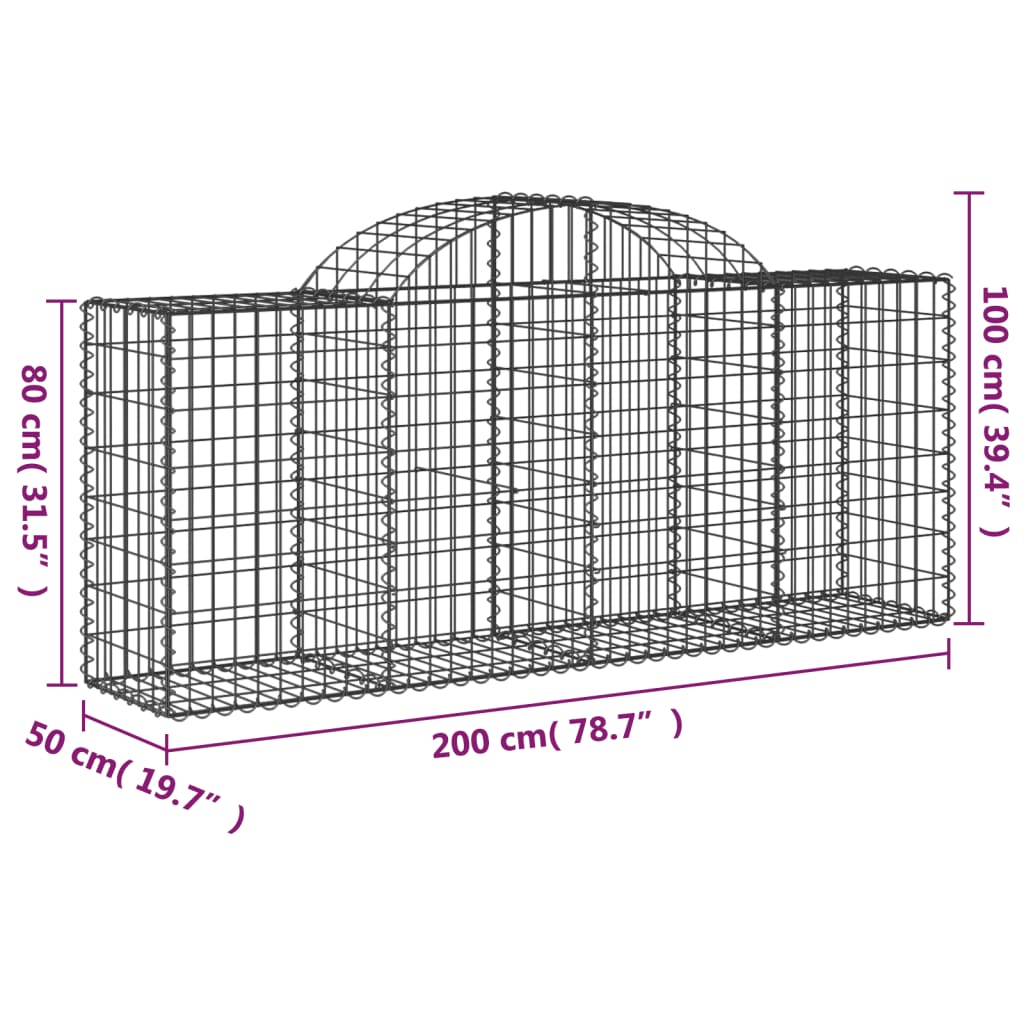 Arched Gabion Baskets 13 pcs 78.7"x19.7"x31.5"/39.4" Galvanized Iron