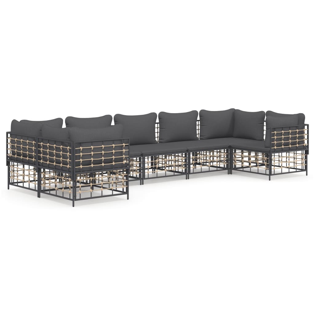 7 Piece Patio Lounge Set with Cushions Anthracite Poly Rattan