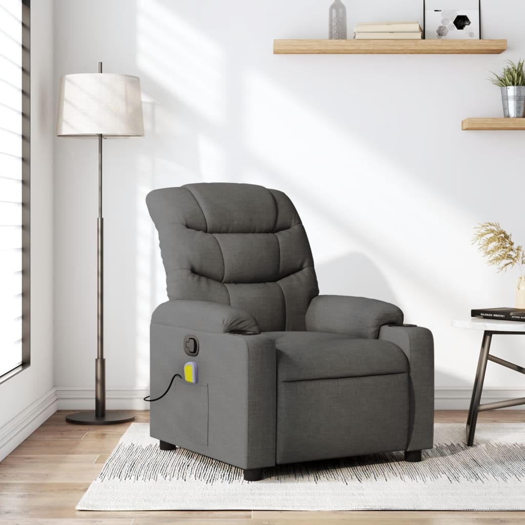 Massage Recliner Chair Light Gray Fabric