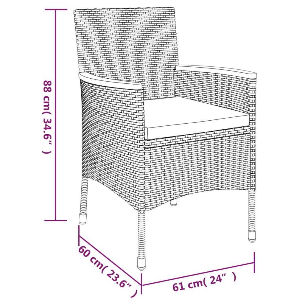 3 Piece Patio Bistro Set with Cushions Gray Poly Rattan