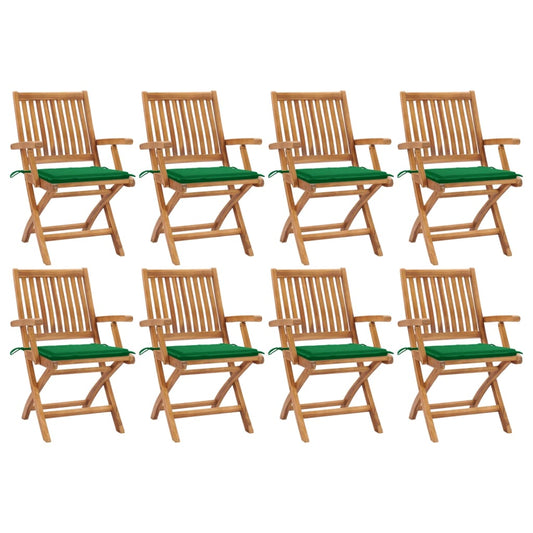 Folding Patio Chairs with Cushions 8 pcs Solid Teak Wood