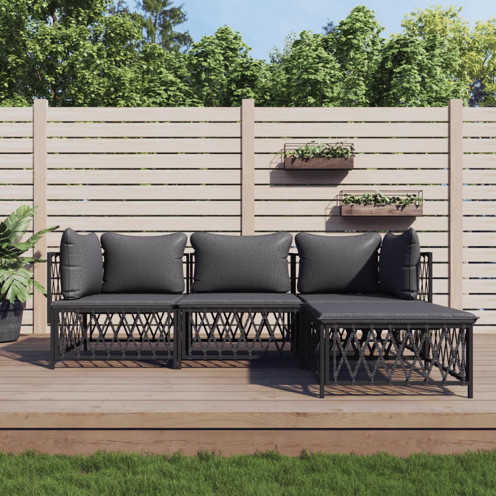 4 Piece Patio Lounge Set with Cushions Anthracite Steel