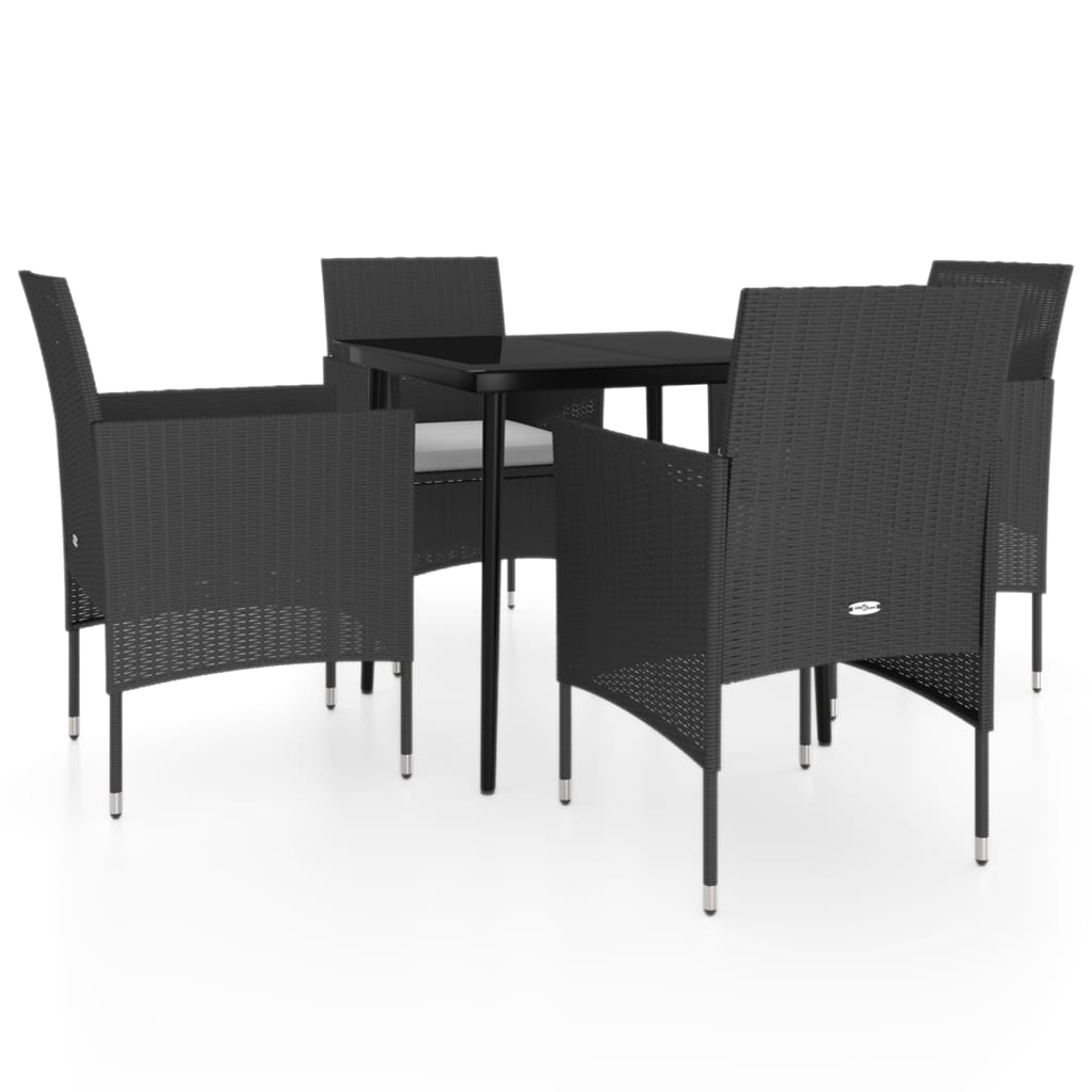 5 Piece Patio Dining Set with Cushions Black