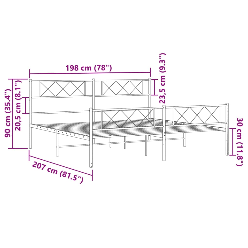 Metal Bed Frame without Mattress with Footboard White 76"x79.9"