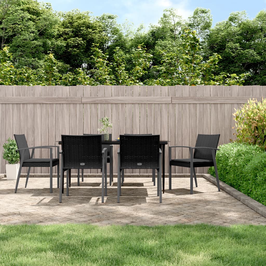 7 Piece Patio Dining Set with Cushions Poly Rattan and Steel