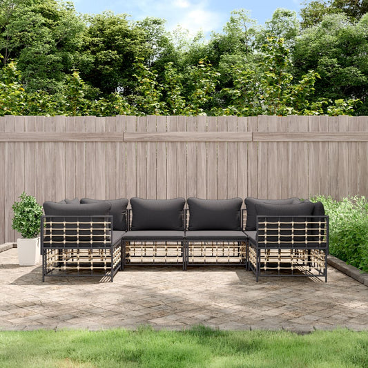 6 Piece Patio Lounge Set with Cushions Anthracite Poly Rattan