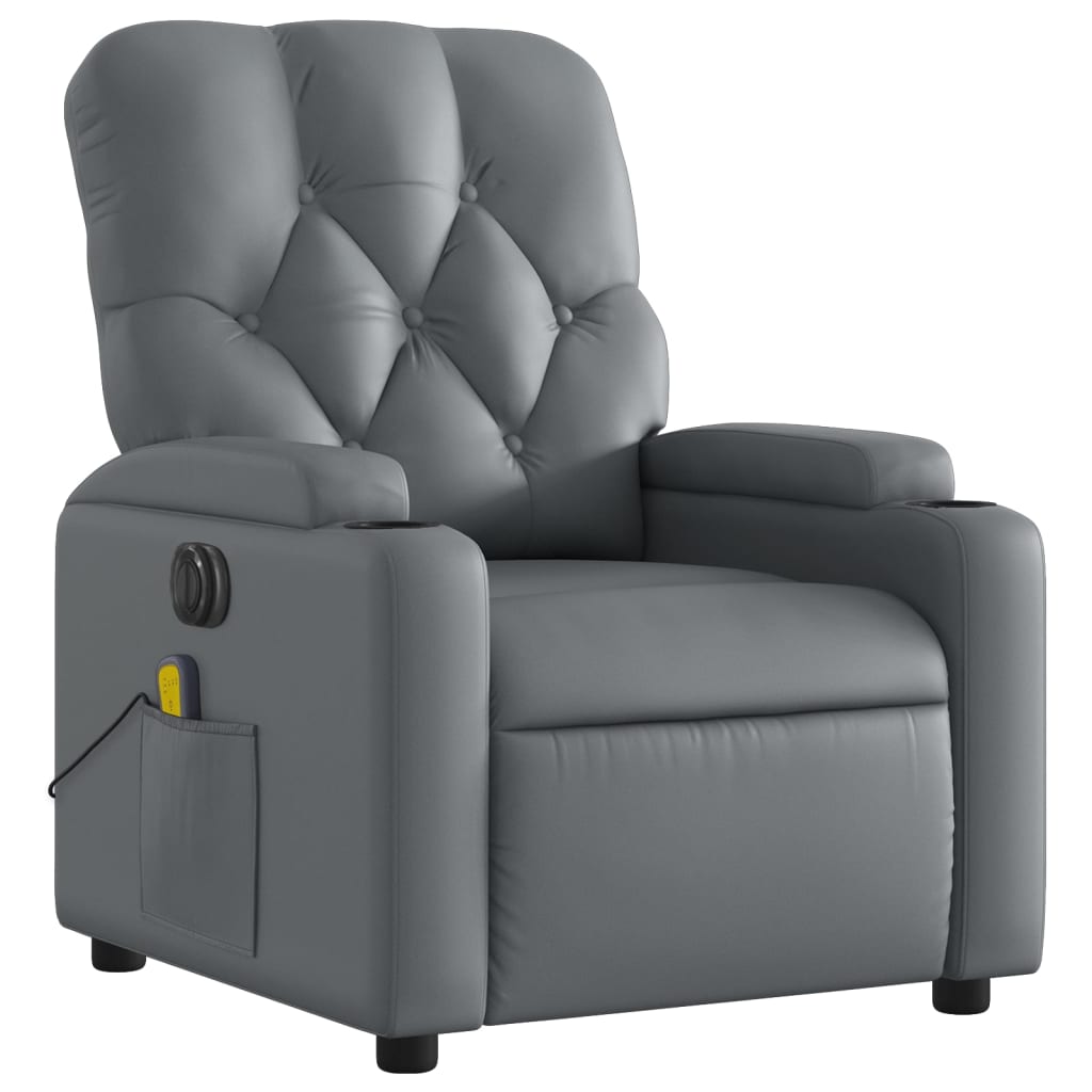 Electric Massage Recliner Chair Gray Faux Leather