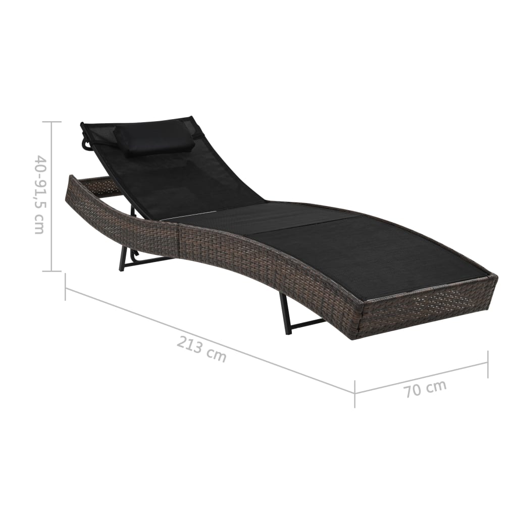 Sun Loungers 2 pcs with Table Poly Rattan and Textilene Brown